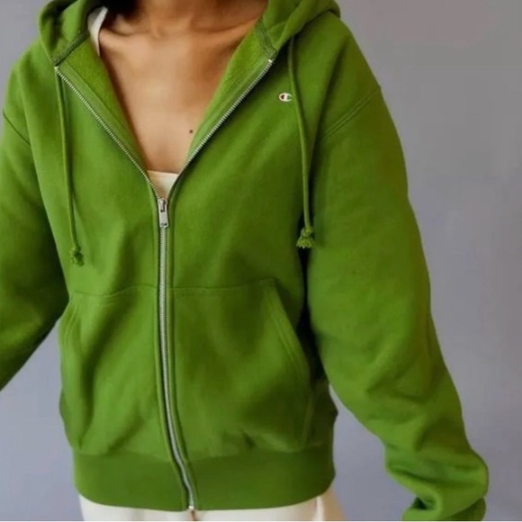 UO Exclusive Champion Reverse Weave Zip Up Green Hoodie - Picture 1 of 8